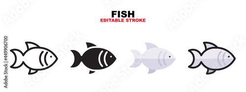 Outline, glyph black, flat color and filled line color, icon symbol set, fish concept, Isolated vector design, editable stroke