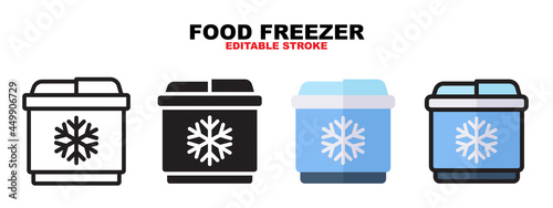 Outline, glyph black, flat color and filled line color, icon symbol set, food freezer concept, Isolated vector design, editable stroke