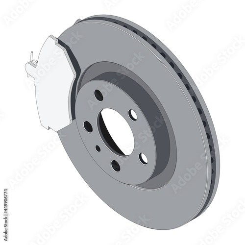 Vector isometric disk brake with break pads art isolated on white
