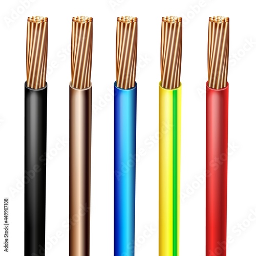 Vector set of realistic armored multicore electric cable wires