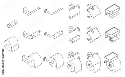 Vector set of isometric toilet paper roll holder empty and full