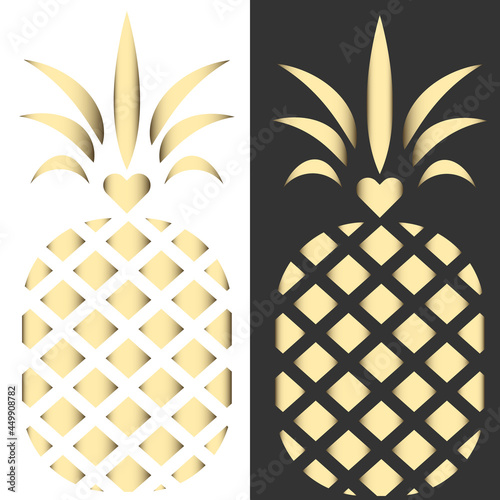 golden pineapple vector in black and white background.  shape. summer fruit. Healthy lifestyle.