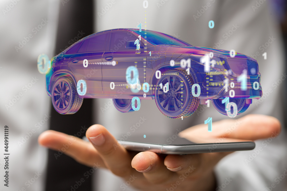 Hologram auto, futuristic polygonal model auto. Hologram auto, futuristic polygonal model auto.