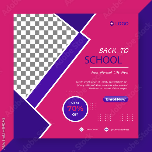 School Admission social media cover banner promotion template, Horizontal header web banner. 