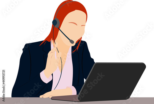 Telemarketer atendiendo una llamada y mirando los datos en una notebook, fondo transparente