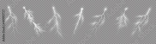 Set of zippers, thunderstorm and effect lightning.
