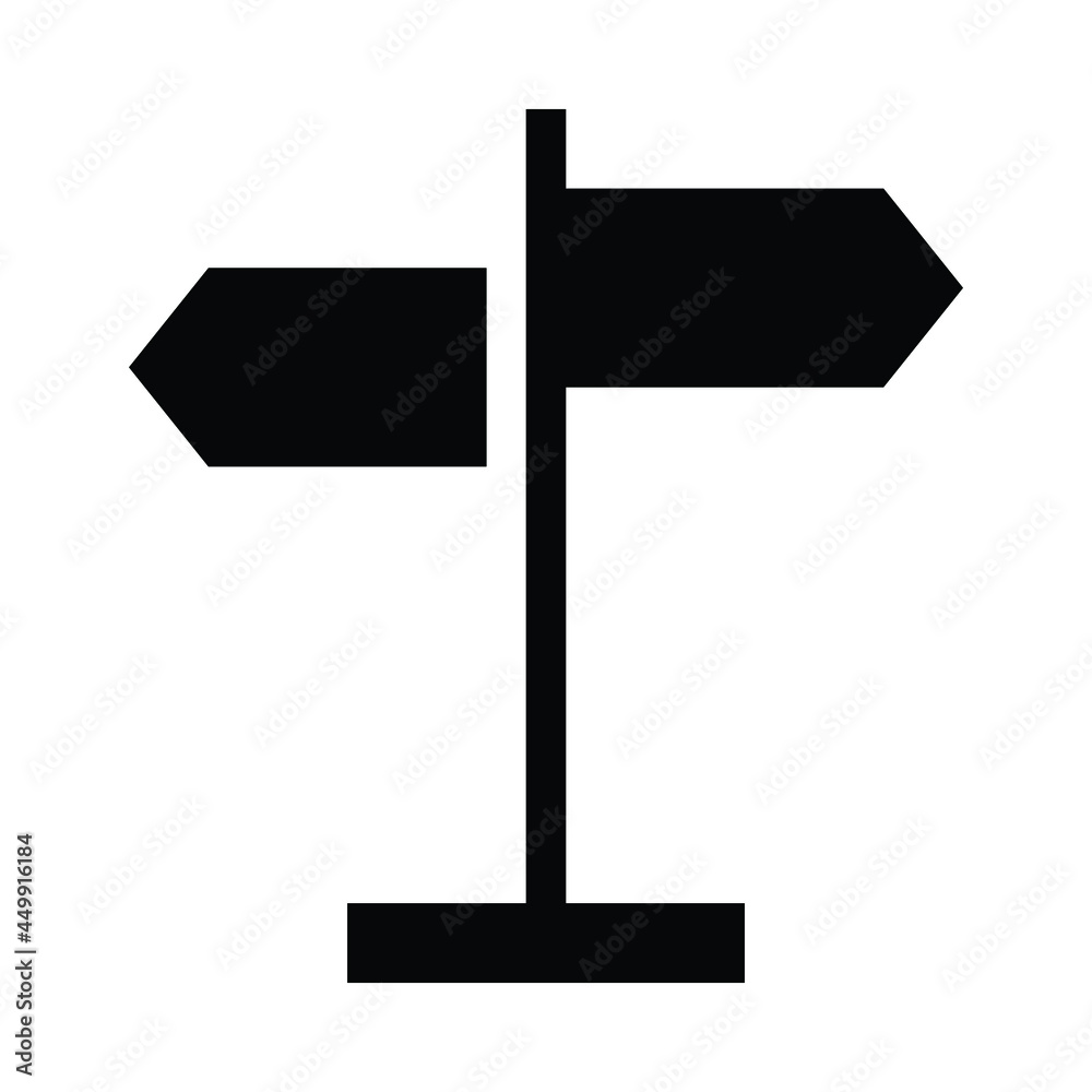 Direction icon vector illustration isolated on white background. Silhouette of a direction road signal with two arrows pointing in opposite directions.