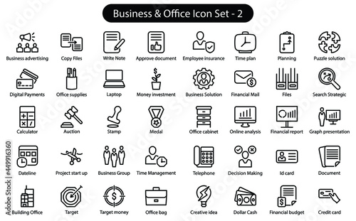 Business & Office 2 Line Icon Set