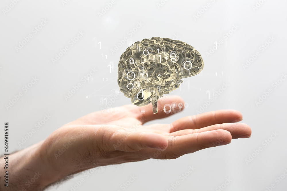 Obraz premium Brain. Low poly abstract digital human brain. Neural network. IQ testing