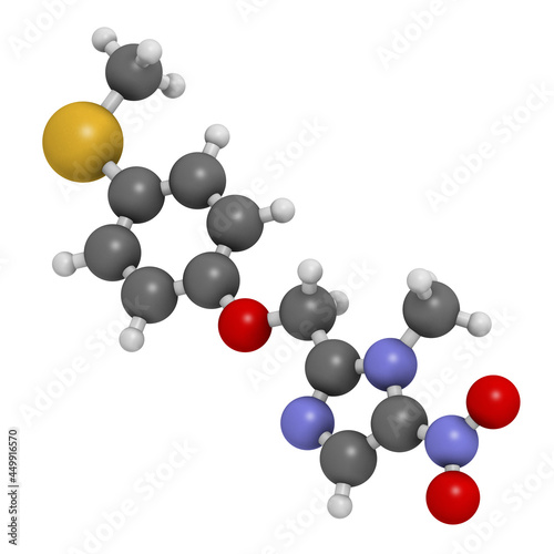 Fexinidazole antiprotozoal drug molecule. 3D rendering. Atoms ar photo