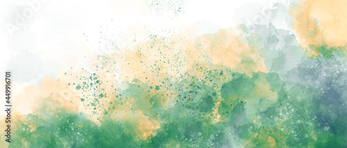 green yellow sky gradient watercolor background with clouds texture