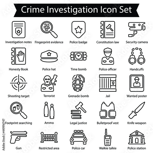 Crime Investigation Line Icon Set
