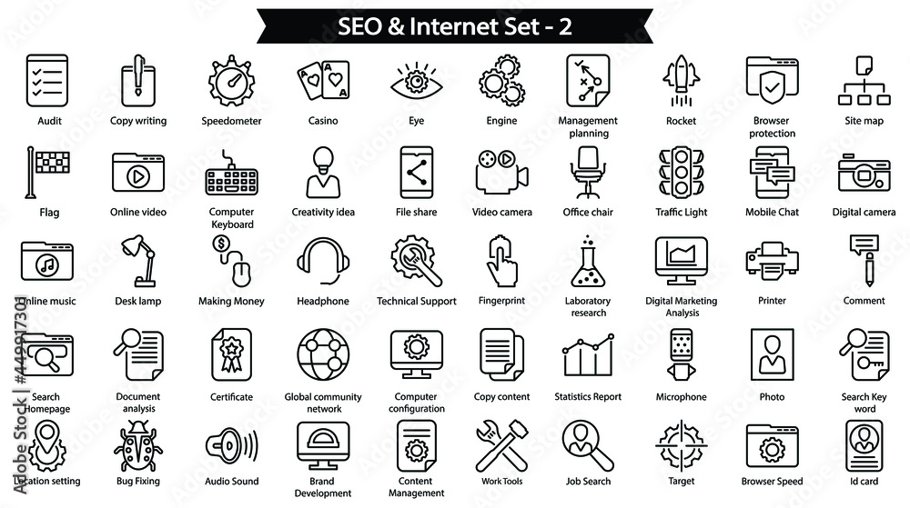 SEO & internet 2 Line Icon Set