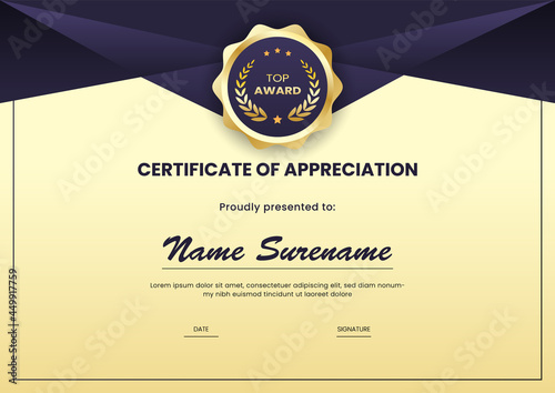 dark purple and gold certificate design template for achievement