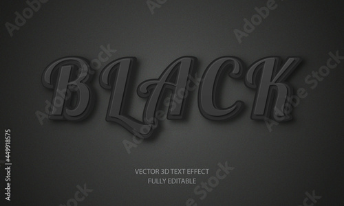 Editable 3d text effect design with letter black in matte color in vector 