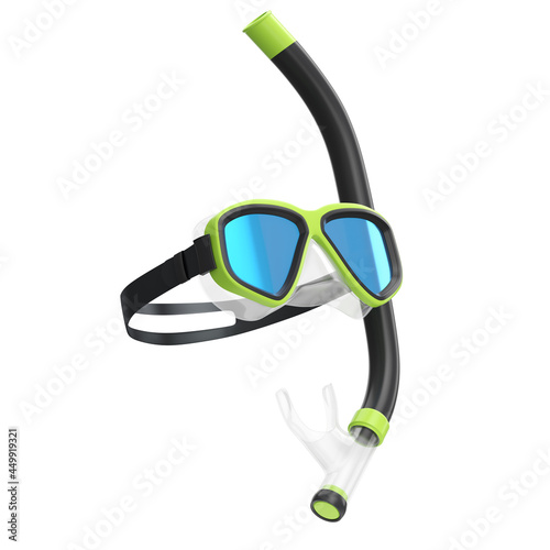 Green diving mask and snorkel isolated on a white background