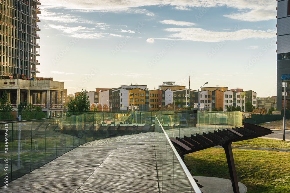 Sunset view of architecture park Tufeleva roscha, Moscow, Russia.