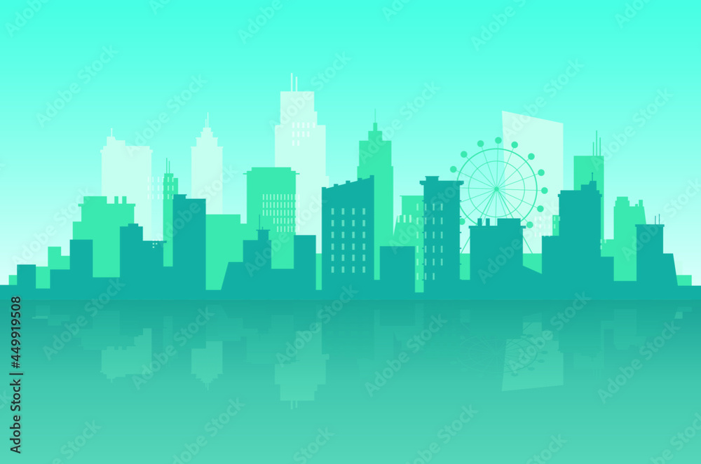 silhouette skyline illustration with blue background