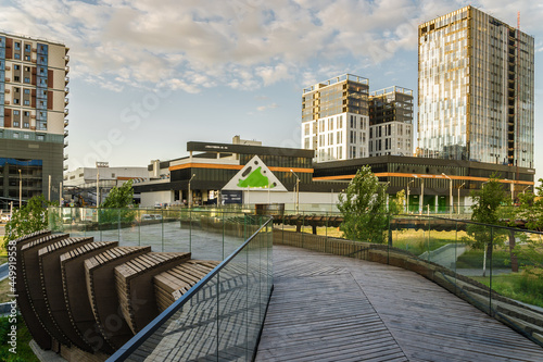 Photography Sunset view of architecture park Tufeleva roscha, Moscow, Russia.