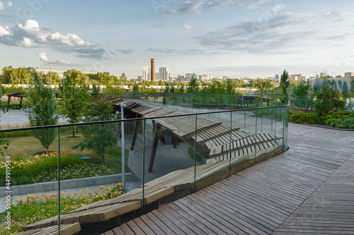 Photography Sunset view of architecture park Tufeleva roscha, Moscow, Russia.