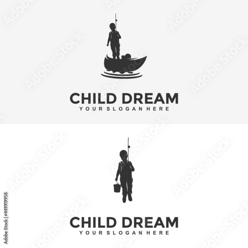 child fishing logo design template illustration vector