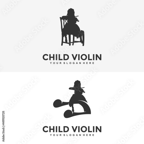 child dream violin logo design template illustration vector