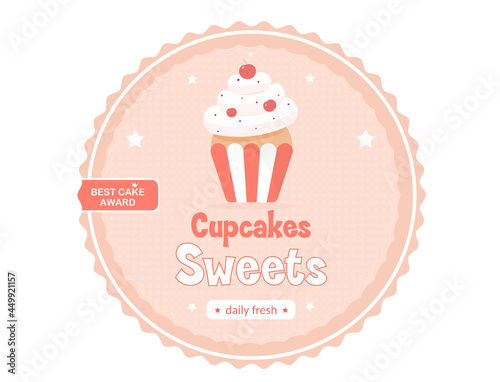 Sweet Cupcakes Banner. Dessert Logo   Flat vector Design.