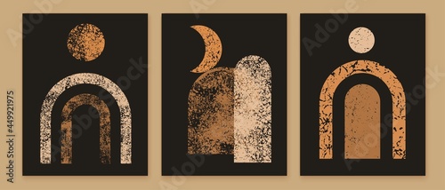 Set of modern minimalist mid century style abstract backgrounds. Wall art prints design.