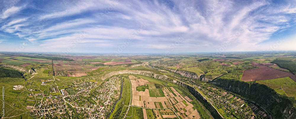 Aerial drone panoramic view of a nature in Moldova