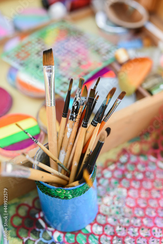 artist's brushes and paints for thematic body painting