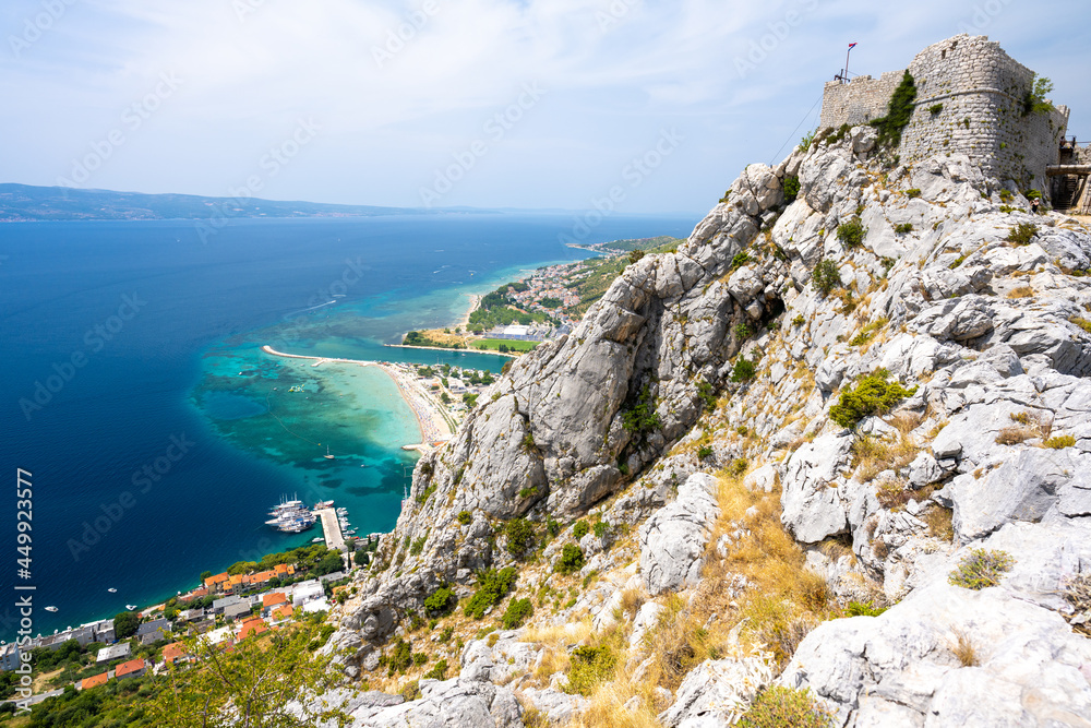 view on old fortress above Omis town in Dalmatia, Croatia