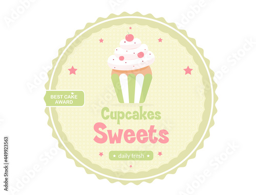  Sweet Cupcakes Banner. Dessert Logo  Flat Design. 