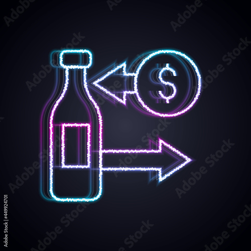 Glowing neon line Reception and sale of glass bottles icon isolated on black background. Vector