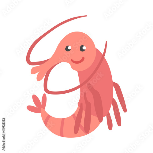 Shrimp Character as Aquatic Mammal with Funny Face Vector Illustration