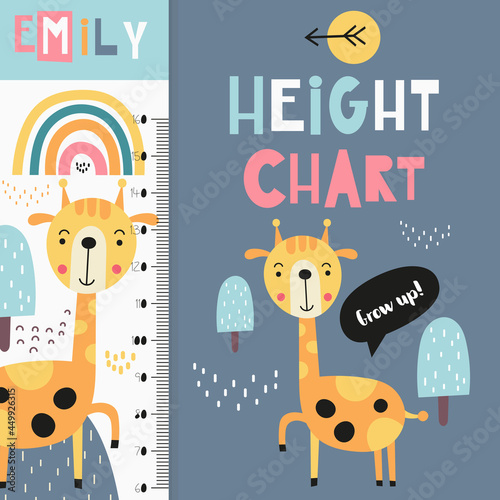 Kids height scale with cute safari animals. Heights for school, kindergarten, nursery design. Vector illustration.