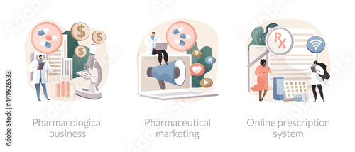 Pharmacy industry abstract concept vector illustrations.