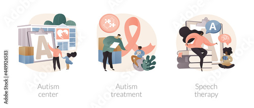 Kids with special needs help abstract concept vector illustrations.