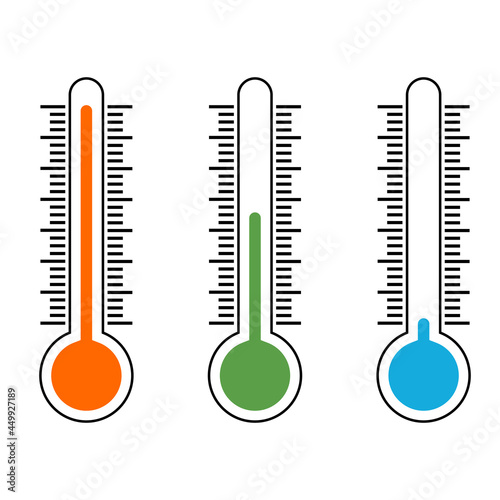 Thermometer icons showing the temperature, warm, cold comfortable vector sign temperature symbol