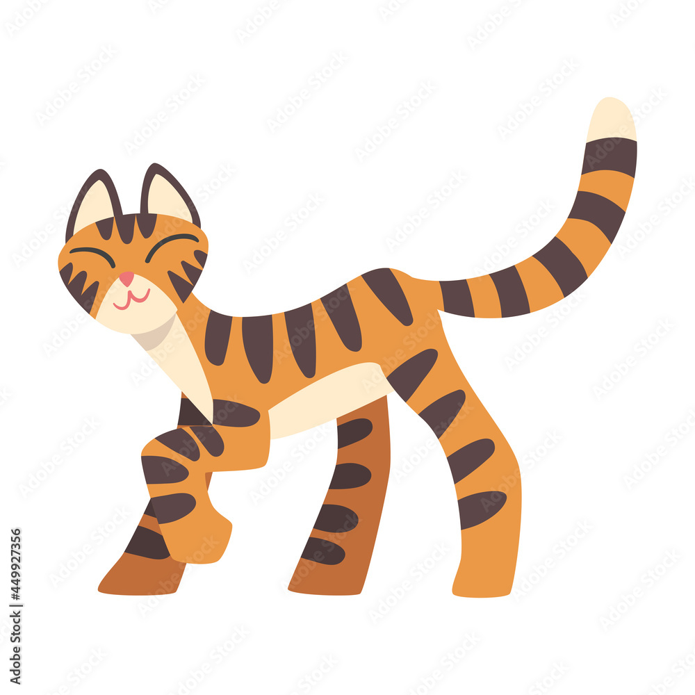 Tiger Character with Orange Fur and Black Stripes Walking Vector Illustration
