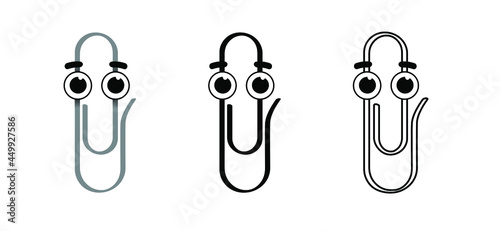 Metal paper clips on transparent background with happy smile face. Cartoon drawing office paperclips. Paper clip icon or pictogram. attached, attach document or file. Business concept