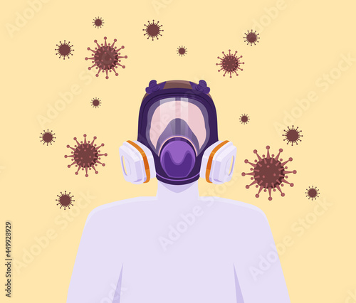Medical workers have to wear chemical masks during work for fear of contracting the spreading coronavirus.
Illustration about anti toxic mask.