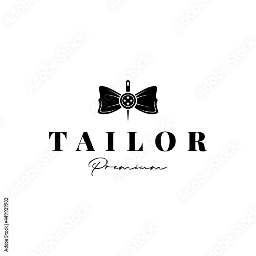 elegant luxury tailor, fashion logo design vector with sewing needle and bow tie