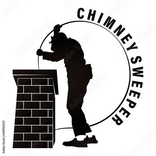 Chimney sweep clean the chimney on the roof silhouette
