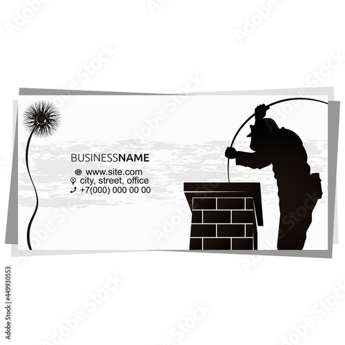 The chimney sweep on roof the chimney pipe business card concept