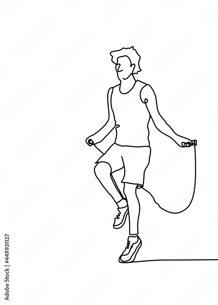 One continuous line drawing, jumping rope One continuous line drawing, jumping rope