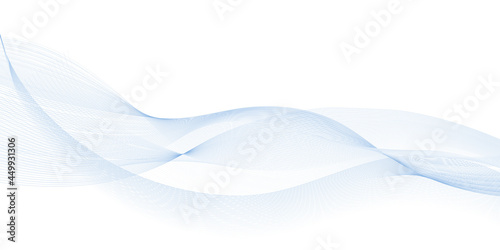 Blue air wave. Undulate wave lines with smooth color flow and synergy blend effect. Swoosh swirl, design element, isolated abstract curves on white background. Vector illustration.