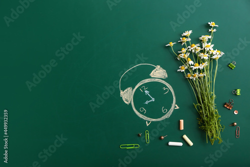 Drawn alarm clock and chamo...
