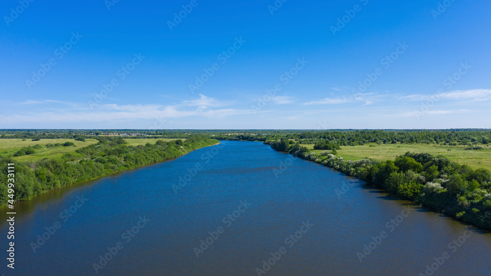 Kostroma river in Russia. View of the summer landscape over the river.