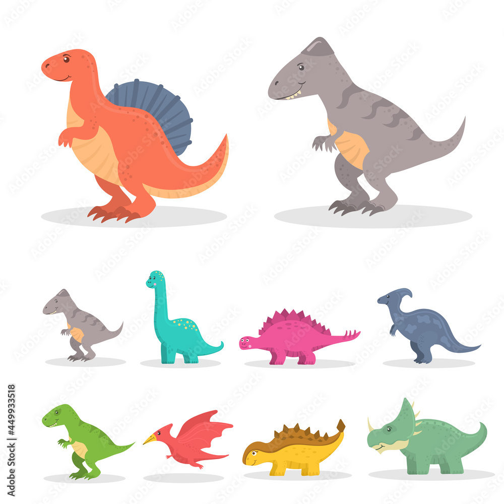 Set of cute dinosaur, brontosaurus and triceratops