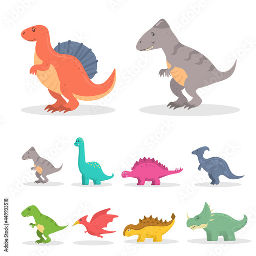 Set of cute dinosaur  brontosaurus and triceratops
